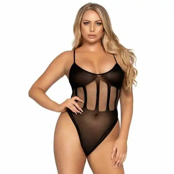2 Piece Net And Opaque Matching Bodysuit And Matching Skirt - Image 3