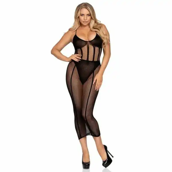 2 Piece Net And Opaque Matching Bodysuit And Matching Skirt - Image 4