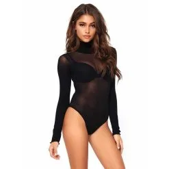 Opaque High Neck Long Sleeved Bodysuit