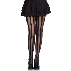 Sheer Tights W/ Opaque Vertical Stripes